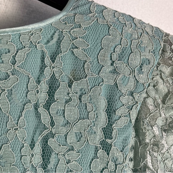Vintage 70 80s Cheryl Kaye Sea Green Lace Asymmetric Cascading Ruffle Wrap Dress - Picture 10 of 16